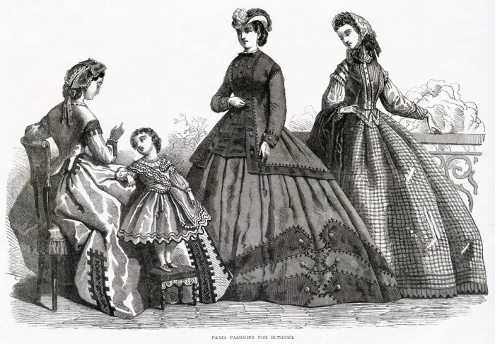 Framed Print : The latest fashion of Autumn, with darker silks of colour in their dresses Framed Print : The latest fashion of Autumn, with darker silks of colour in their dresses