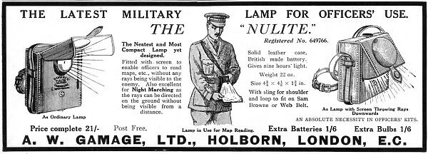 The latest military lamp from Gamages, World War One