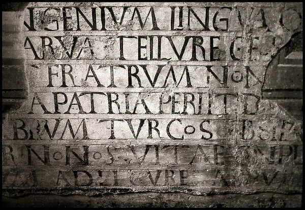 Detail of Latin lettering on church wall Lecce, Italy