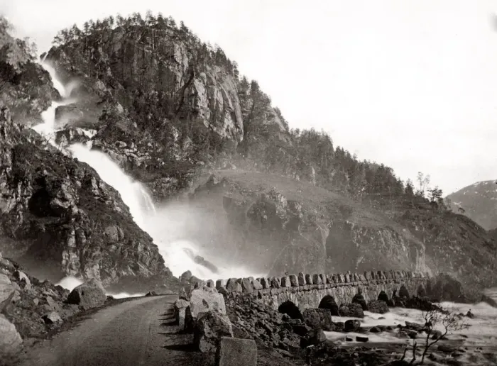 Framed Print : Lattefossen waterfall, Odda, Norway c. 1880 s Framed Print : Lattefossen waterfall, Odda, Norway c. 1880 s
