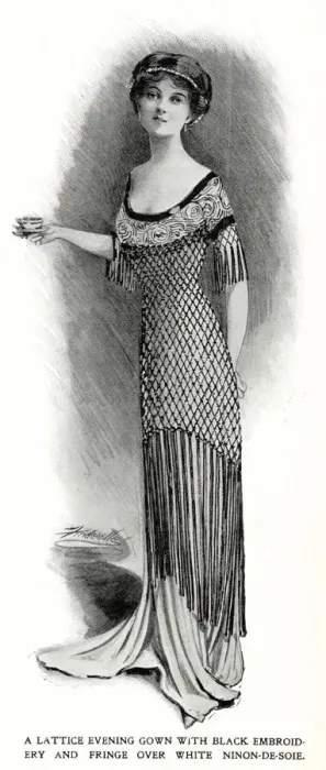 Framed Print : Lattice fishtail evening gown 1910 Framed Print : Lattice fishtail evening gown 1910