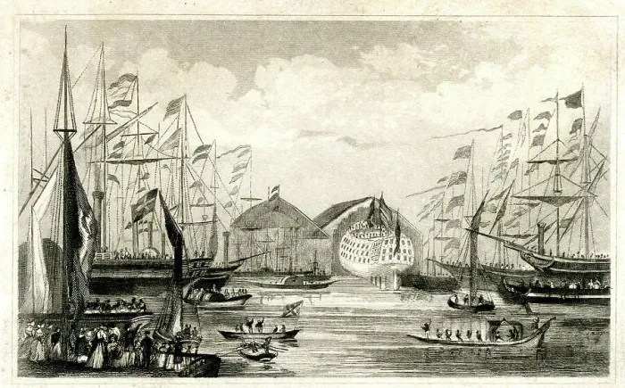 Framed Print : Launch of HMS Trafalgar at Woolwich, 21 June 1841 Framed Print : Launch of HMS Trafalgar at Woolwich, 21 June 1841