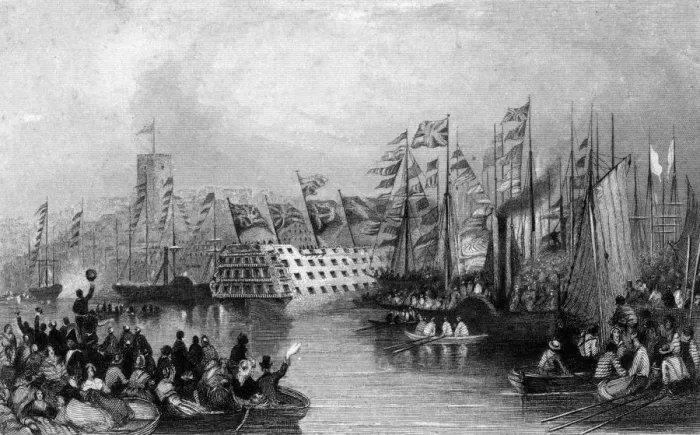 Framed Print : Launch of HMS Trafalgar at Woolwich, SE London Framed Print : Launch of HMS Trafalgar at Woolwich, SE London