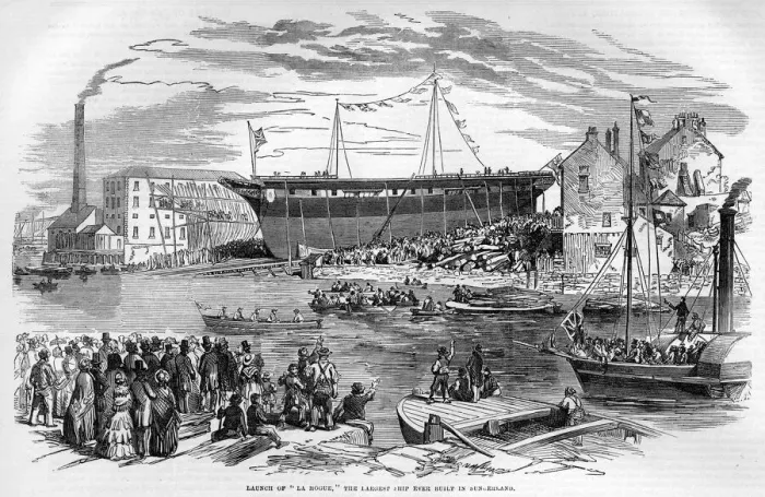 Framed Print : Launch of La Hogue, Sunderland 1855 Framed Print : Launch of La Hogue, Sunderland 1855