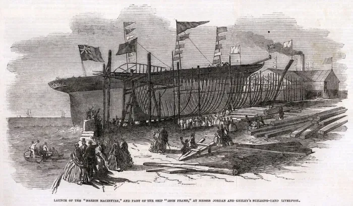 Framed Print : Launch of the Marion Macintyre and part of ship Iron Frame Framed Print : Launch of the Marion Macintyre and part of ship Iron Frame