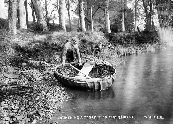 Launching a Coracle on the R. Boyne