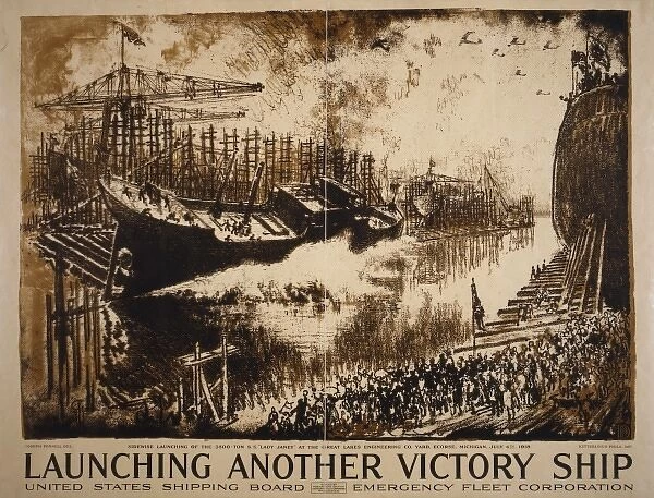 Launching another victory ship United States Shipping Board