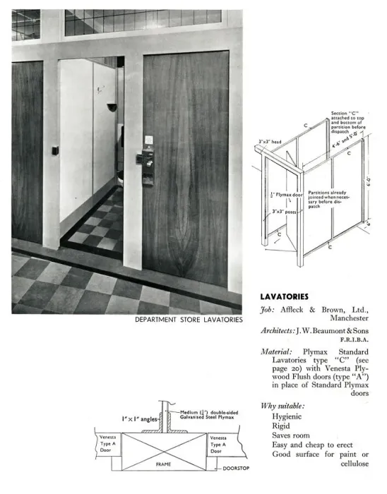 Framed Print : Lavatories in a department store, using Plymax plywood Framed Print : Lavatories in a department store, using Plymax plywood