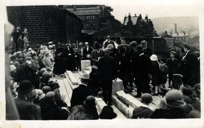 Framed Print : Laying of Commemoration Stone, Thought to be Keighley Area Framed Print : Laying of Commemoration Stone, Thought to be Keighley Area