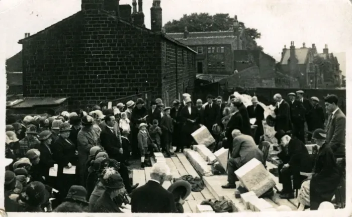 Framed Print : Laying of Commemoration Stone, Thought to be Keighley Area Framed Print : Laying of Commemoration Stone, Thought to be Keighley Area