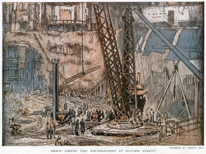 Framed Print : Laying Foundations on a building site on Oxford Street Framed Print : Laying Foundations on a building site on Oxford Street