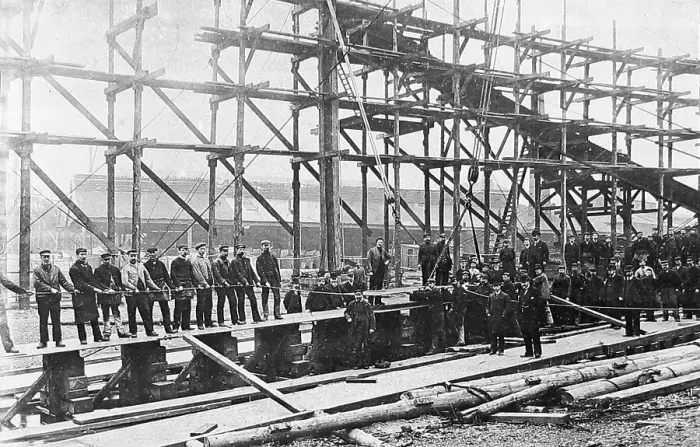 Framed Print : Laying a keel, Thames Iron Works, London Framed Print : Laying a keel, Thames Iron Works, London