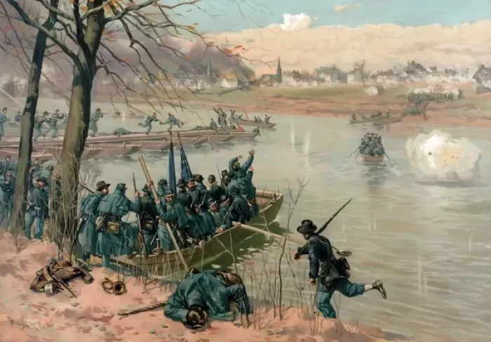Framed Print : Laying the pontons at Fredericksburg Framed Print : Laying the pontons at Fredericksburg