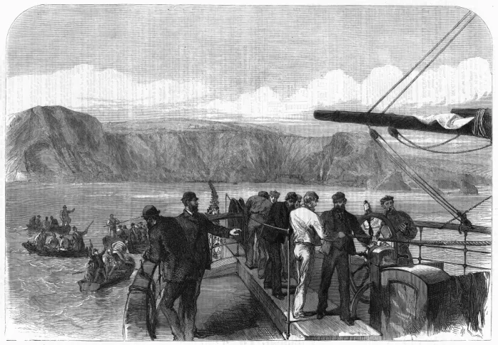 Framed Print : Laying the shore end of the Atlantic telegraph cable Framed Print : Laying the shore end of the Atlantic telegraph cable