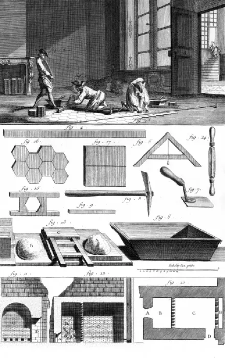 Framed Print : Laying a Tiled Floor Framed Print : Laying a Tiled Floor