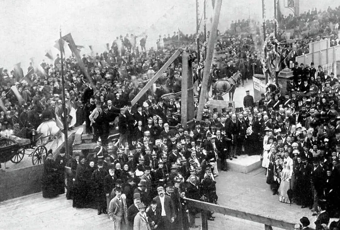 Framed Print : Laying Tower foundation stone, Blackpool early 1900's Framed Print : Laying Tower foundation stone, Blackpool early 1900's