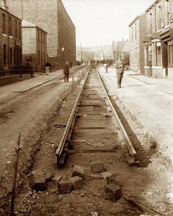 Framed Print : Laying tram tracks at Water, early 1900s Framed Print : Laying tram tracks at Water, early 1900s