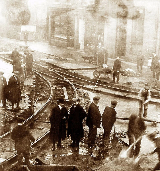 Laying tram tracks in Waterfoot, early 1900s
