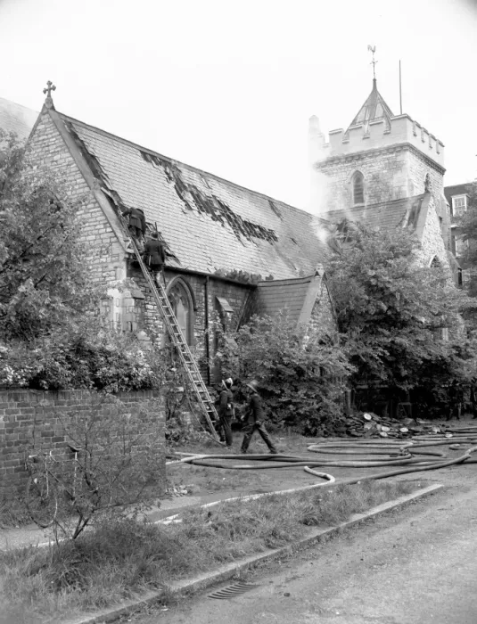 Framed Print : LCC-LFB Aftermath of a church fire, Avenue Road NW3 Framed Print : LCC-LFB Aftermath of a church fire, Avenue Road NW3