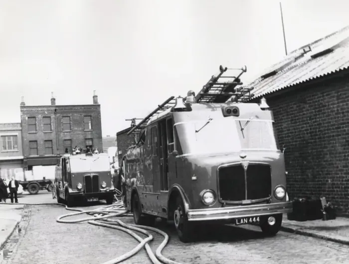 Framed Print : LCC-LFB Fire scene in a London street Framed Print : LCC-LFB Fire scene in a London street