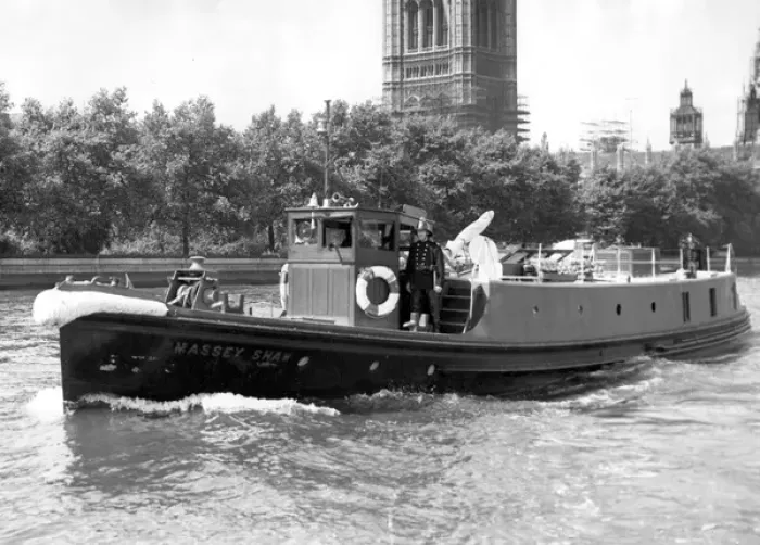 Framed Print : LCC-LFB fireboat Massey Shaw, Westminster, London Framed Print : LCC-LFB fireboat Massey Shaw, Westminster, London