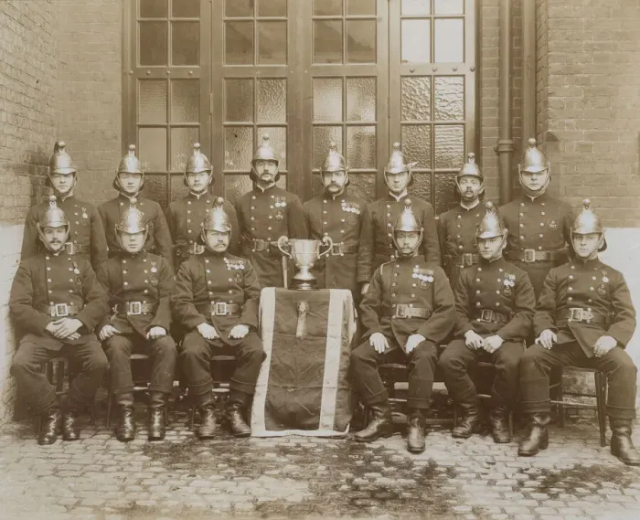 Framed Print : LCC-LFB firemen, winners of a trophy, Olympia 1912 Framed Print : LCC-LFB firemen, winners of a trophy, Olympia 1912