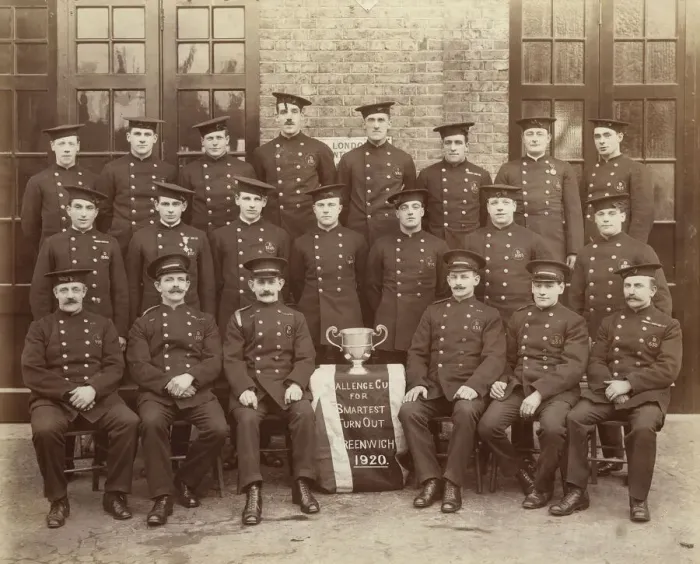 Framed Print : LCC-LFB Greenwich Station firemen, Challenge Cup winners Framed Print : LCC-LFB Greenwich Station firemen, Challenge Cup winners