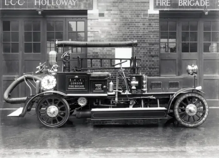 Framed Print : LCC-LFB Holloway fire station with motorised pump Framed Print : LCC-LFB Holloway fire station with motorised pump