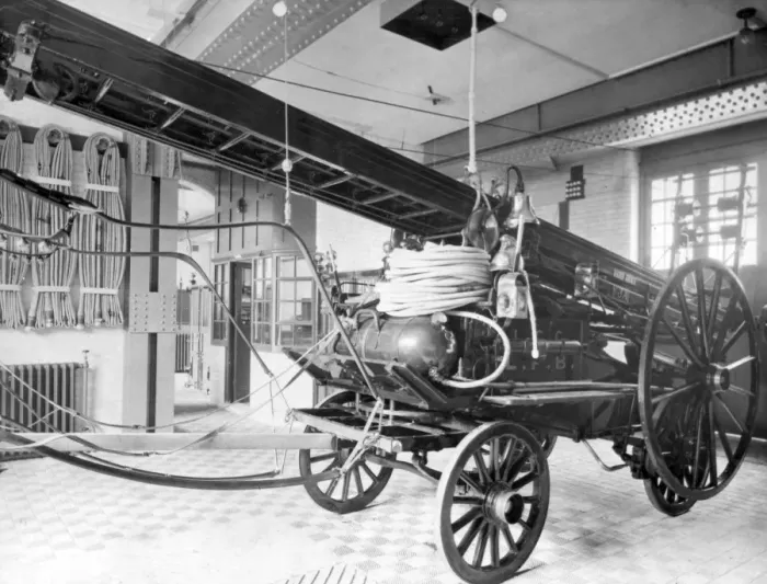 Framed Print : LCC-LFB horse drawn escape cart and ladder Framed Print : LCC-LFB horse drawn escape cart and ladder