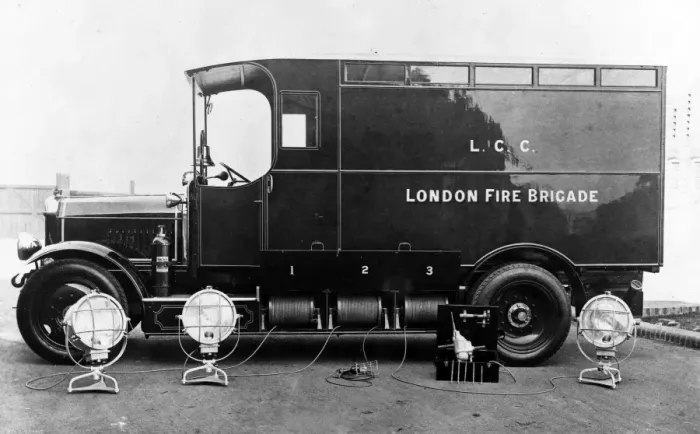 Framed Print : LCC-LFB Southwarks Emergency Tender with lights Framed Print : LCC-LFB Southwarks Emergency Tender with lights