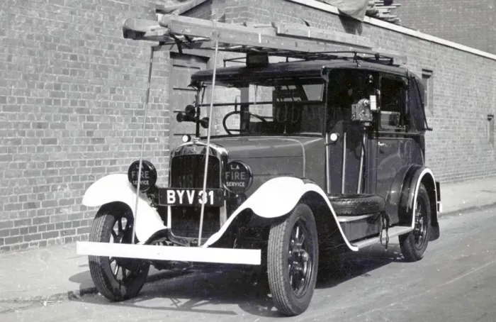 Framed Print : LCC-LFB taxi converted for fire brigade use, WW2 Framed Print : LCC-LFB taxi converted for fire brigade use, WW2