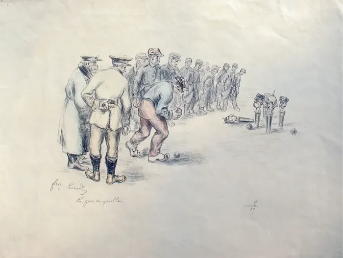 Framed Print : Le Jeu de Quiller Allied soldiers playing skittles