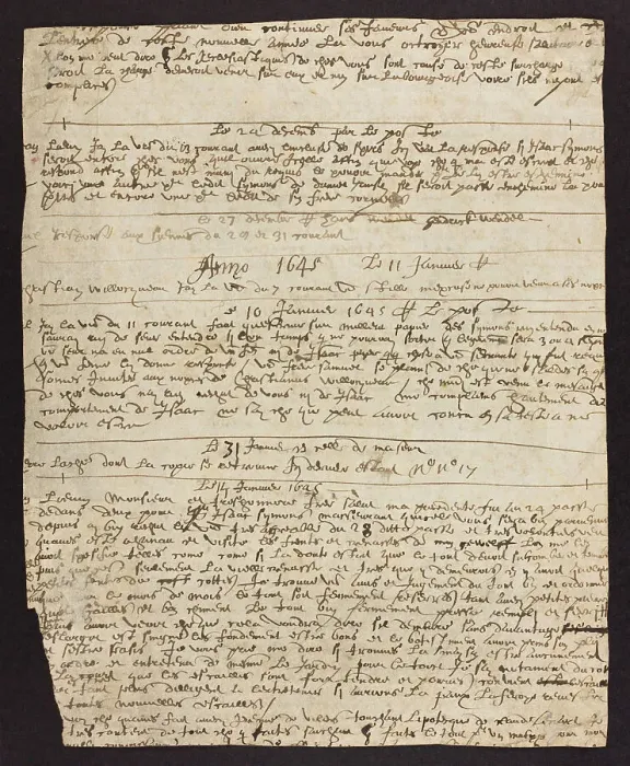 Framed Print : Diary. Leaf from a diary, paper. Dated December (1644) to February 1645 Framed Print : Diary. Leaf from a diary, paper. Dated December (1644) to February 1645