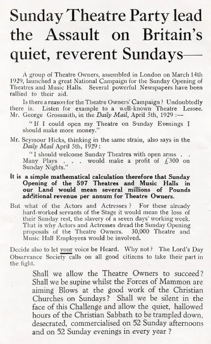 Framed Print : Leaflet 1 against Sunday opening of Theatres and Cinemas Framed Print : Leaflet 1 against Sunday opening of Theatres and Cinemas
