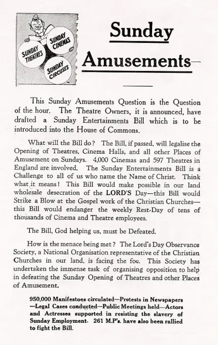 Framed Print : Leaflet 4 against Sunday opening of Theatres and Cinemas Framed Print : Leaflet 4 against Sunday opening of Theatres and Cinemas