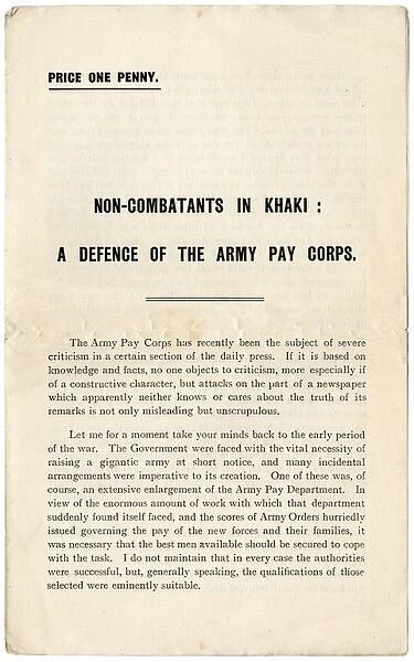 Leaflet, A Defence of the Army Pay Corps