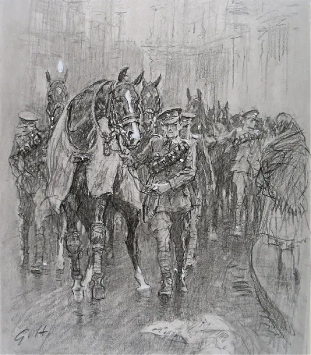 Framed Print : Led along the street in a long string of horses Framed Print : Led along the street in a long string of horses