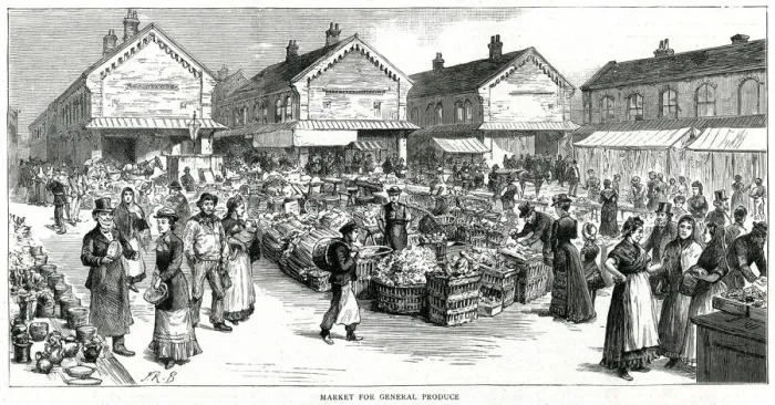 Framed Print : Leeds - market for general produce 1885 Framed Print : Leeds - market for general produce 1885
