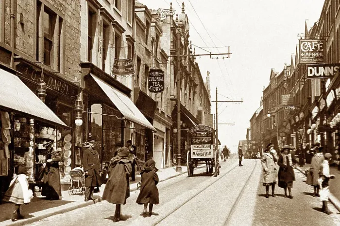 Framed Print : Leeming Street, Mansfield early 1900's Framed Print : Leeming Street, Mansfield early 1900's