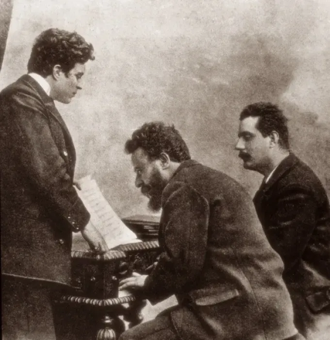 Framed Print : From left to right, the composers Pietro Mascagni, Albero Fr Framed Print : From left to right, the composers Pietro Mascagni, Albero Fr