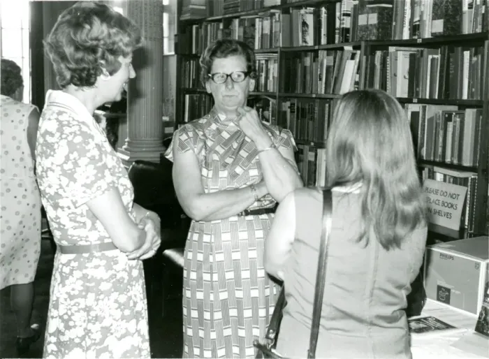 Framed Print : From left: Staff members Jay Wolff and E. C. ?Betty? Pike? Framed Print : From left: Staff members Jay Wolff and E. C. ?Betty? Pike?