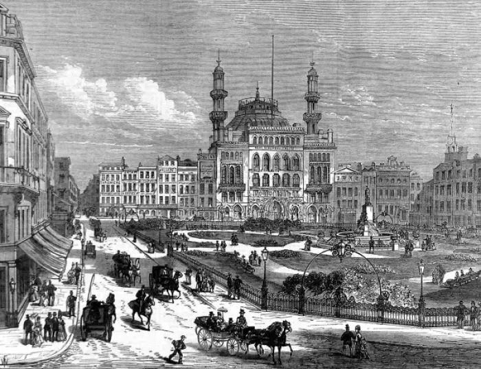 Framed Print : Leicester Square, London, 1874 Framed Print : Leicester Square, London, 1874