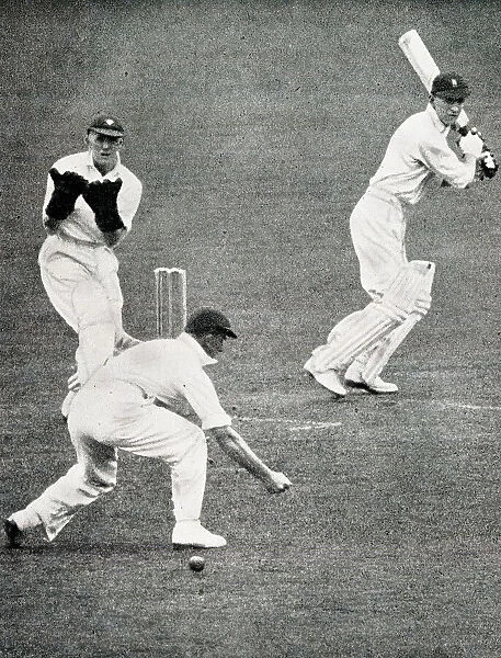 Len Hutton cutting McCabe past Waite at the Oval