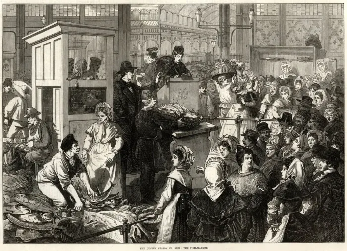 Framed Print : Lenten season in Paris: The Fish-market 1875 Framed Print : Lenten season in Paris: The Fish-market 1875