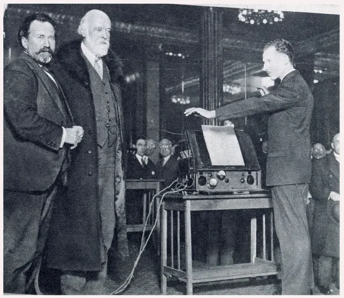 Framed Print : Leon Theremin (1896 - 1993) giving a demonstration of his electronic musical instrument to a group of invited Scientists (including Sir Henry Wood (left) and Sir Oliver Lodge) at the Savoy Hotel Framed Print : Leon Theremin (1896 - 1993) giving a demonstration of his electronic musical instrument to a group of invited Scientists (including Sir Henry Wood (left) and Sir Oliver Lodge) at the Savoy Hotel