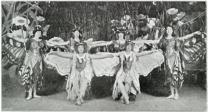 Framed Print : Les Papillons at the Empire, presented by Gene as Vanessa Imperialis, the Butterfly Queen. Date: 1901 Framed Print : Les Papillons at the Empire, presented by Gene as Vanessa Imperialis, the Butterfly Queen. Date: 1901