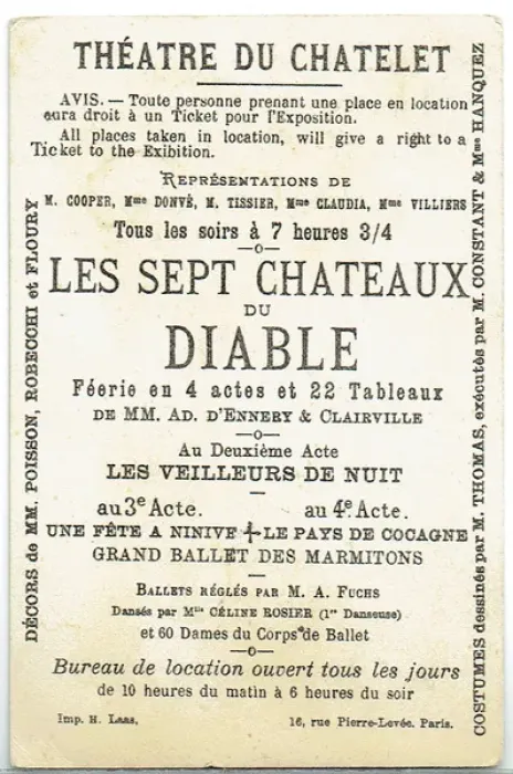 Framed Print : Les Sept Chateaux de Diable, Theatre de Chatalet, Paris