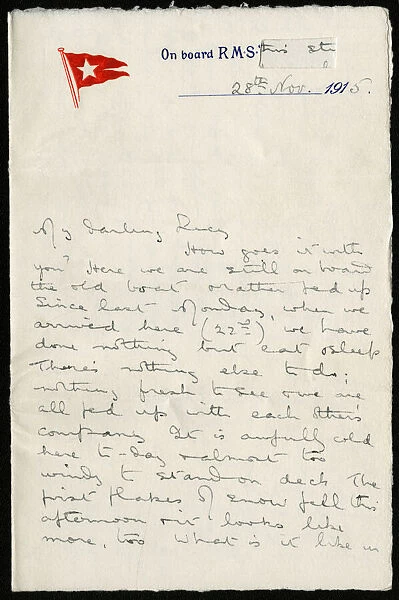Letter from on board RMS Olympic, White Star Line, WW1