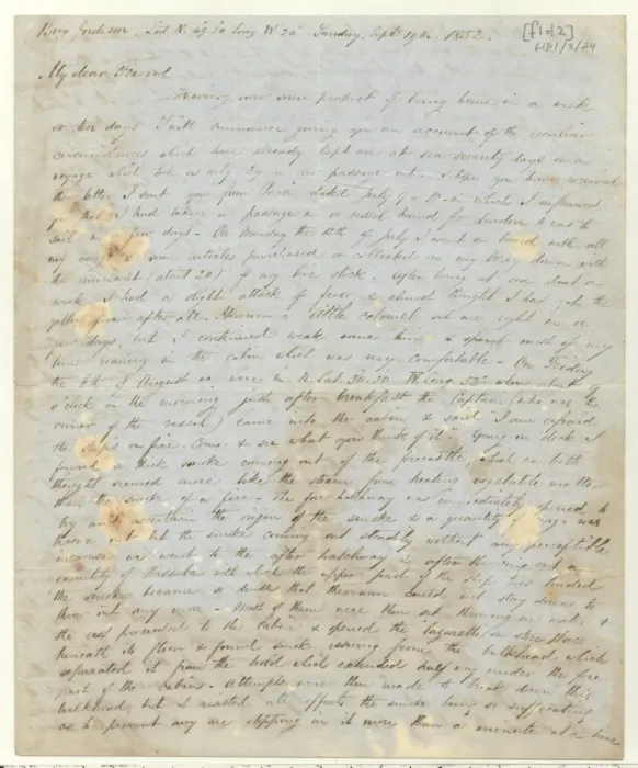 Framed Print : Letter written by Wallace, A. R, describing shipwreck and los Framed Print : Letter written by Wallace, A. R, describing shipwreck and los