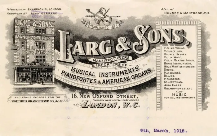 Framed Print : Letterhead, Larg & Sons, New Oxford Street, London Framed Print : Letterhead, Larg & Sons, New Oxford Street, London